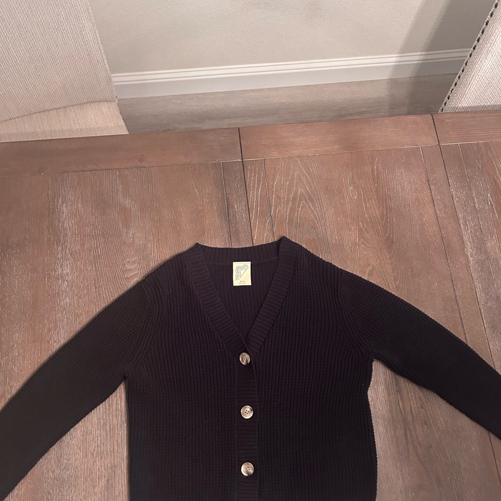 Black Ribbed Cardigan with Button Closure